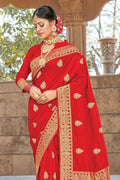 Tomato Red Banarasi Butta Saree Tomato Red Banarasi Butta Saree