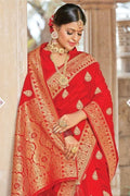 Tomato Red Banarasi Butta Saree Tomato Red Banarasi Butta Saree