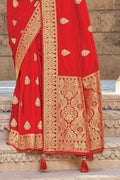 Tomato Red Banarasi Butta Saree Tomato Red Banarasi Butta Saree