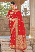 Tomato Red Banarasi Butta Saree Tomato Red Banarasi Butta Saree