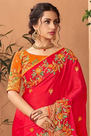 Tomato Red Beautiful Designer Banarasi Saree