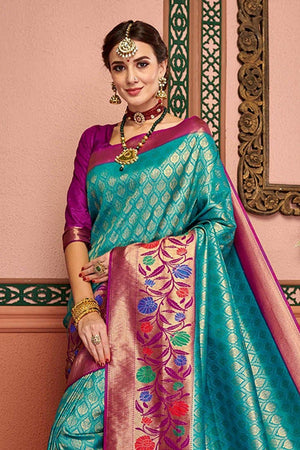 Turkish BlueBanarasi Saree