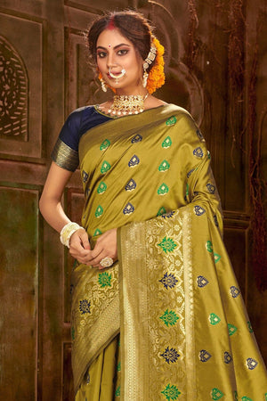 Venom Green Zari Woven Banarasi Saree