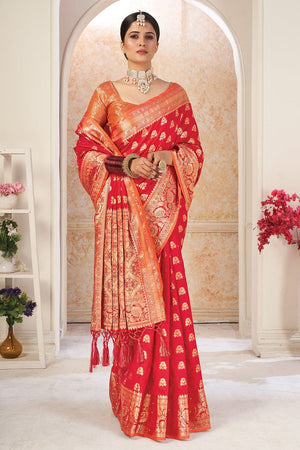 Vibrant Red Banarasi Saree