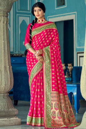 Vivid Pink Banarasi Saree