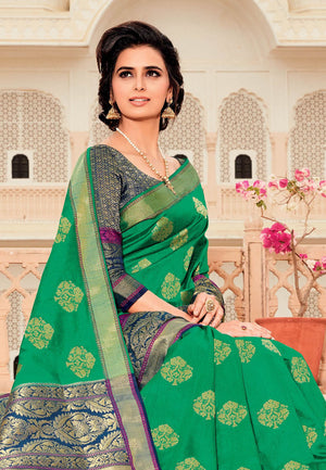 Waitrose Green Zari Woven Banarasi Saree