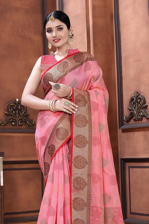 Watermelon Pink Banarasi Saree