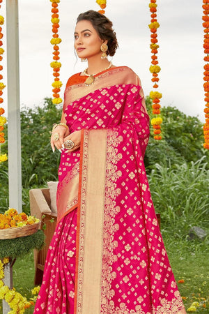 Wild Berry Pink Banarasi Saree