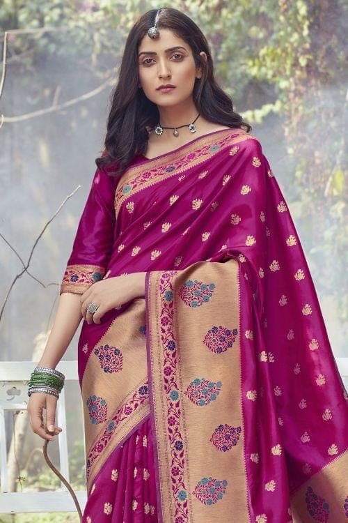 Wine Purple Small Butta Woven Banarasi Saree banarasi saree