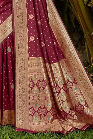 Banarasi Saree Wine Red Zari Weaved Banarasi Saree saree online