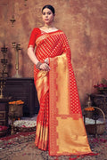 Candy Red Banarasi Saree banarasi saree