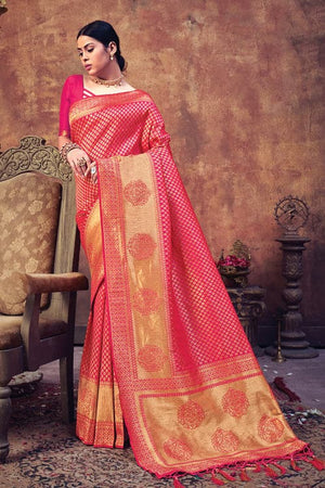 Cerise Pink Banarasi Saree