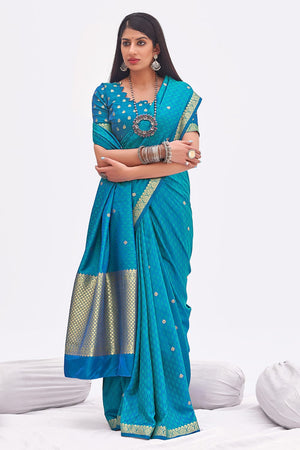 Cyan Blue Banarasi Saree