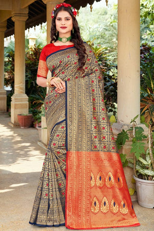 Dark Blue Banarasi Saree