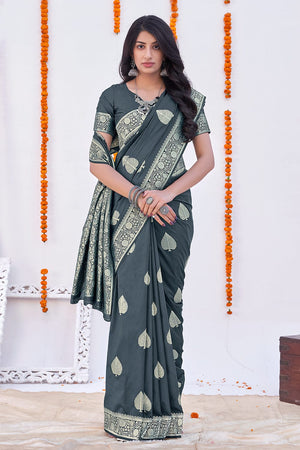 Dark Gray Banarasi Saree