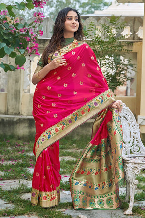 Hot Pink Banarasi Saree