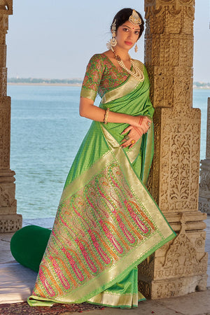 Lawn Green Banarasi Saree