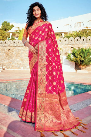 Magenta Pink Banarasi Saree