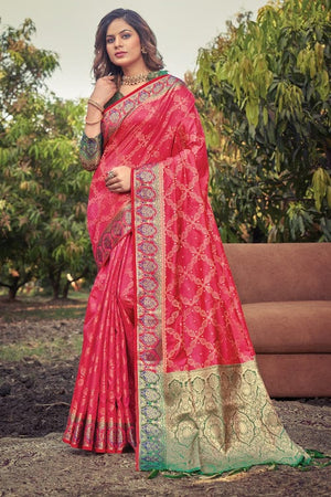 Magenta Pink Banarasi Saree