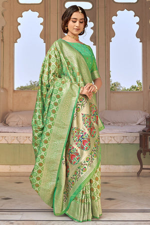 Mint Green Banarasi Saree