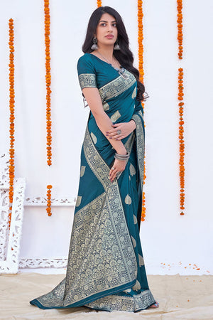 Ocean Blue Banarasi Saree