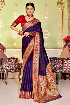 Plum Purple Banarasi Saree