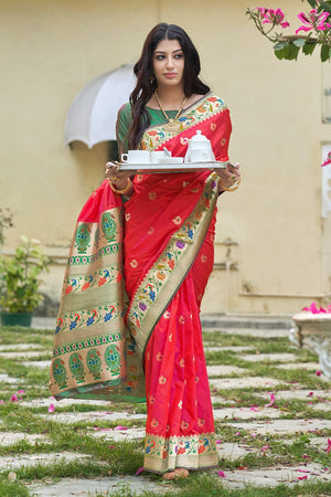 Rose Red Banarasi Saree