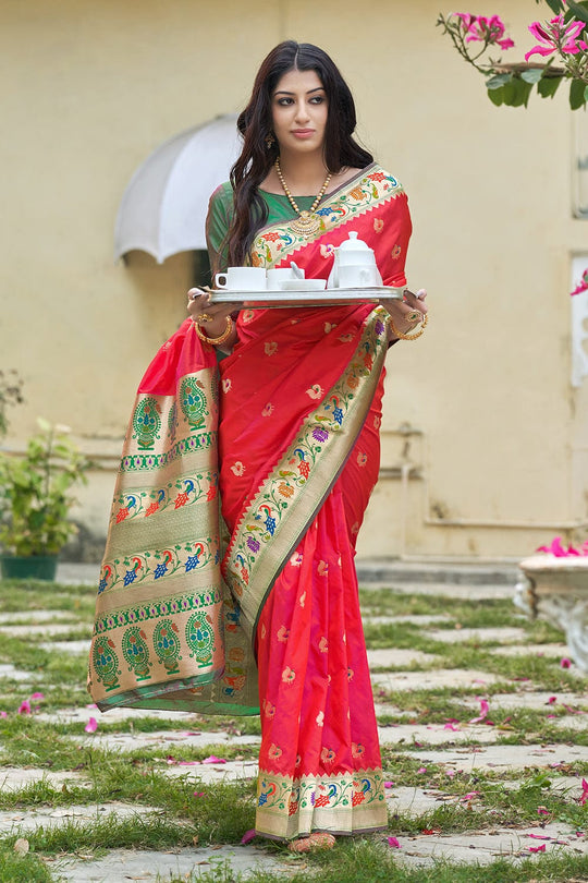 Rose Red Banarasi Saree red banarasi saree