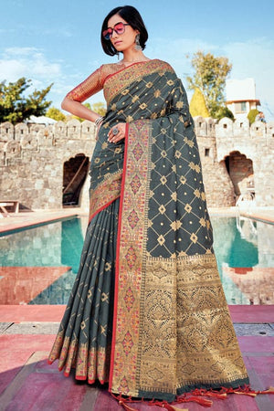 Steel Grey Banarasi Saree