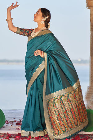 Teal Blue Banarasi Saree