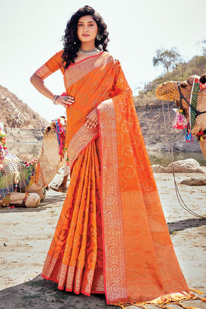 Tiger Orange Banarasi Saree