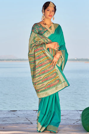 Turquoise Blue Banarasi Saree