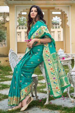 Turquoise Blue Banarasi Saree