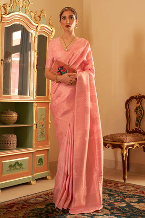 Vivid Peach Banarasi Saree