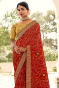 Brick Red Bandhani Saree fancy saree