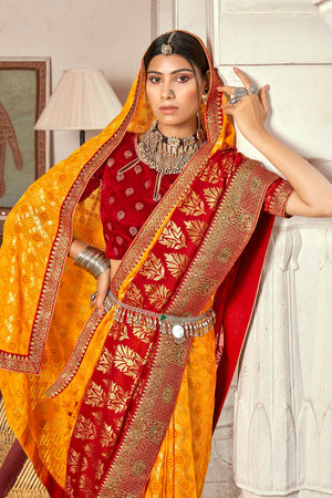 yellow bandhani saree
