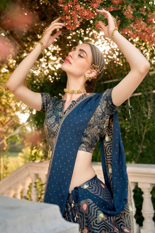 Admiral Blue Brasso Saree brasso saree