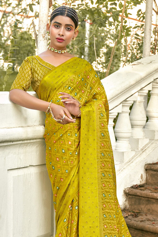 Avocado Green Brasso Saree sarees for girls