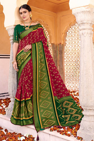 Carmine Maroon Brasso Saree