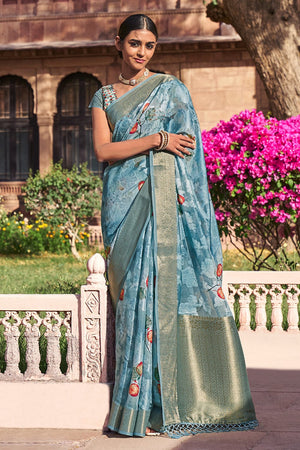 Coral Blue Brasso Saree