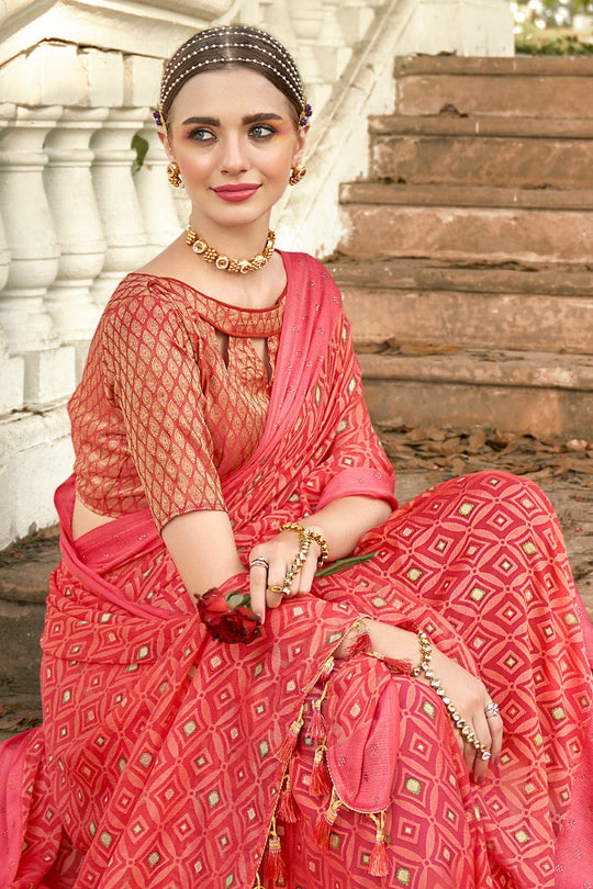 Rouge Pink Brasso Saree fancy saree
