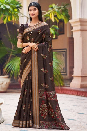 Dark Brown Chanderi Saree