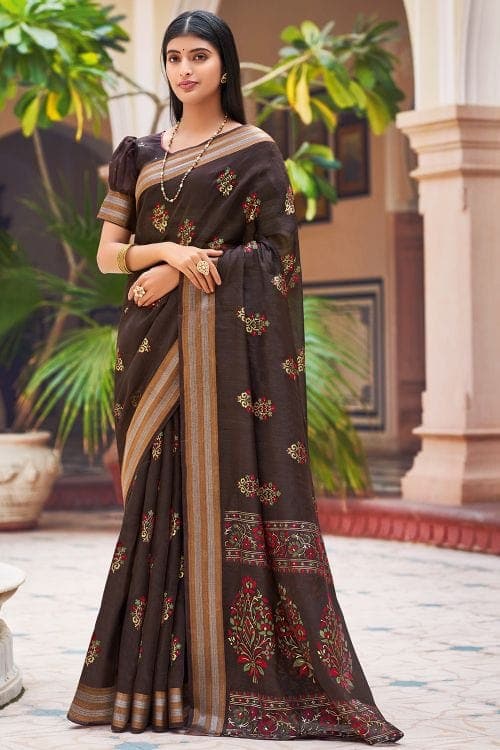 Dark Brown Chanderi Saree Chanderi Saree Dark Brown Chanderi Saree saree online