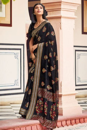 Ebony Black Chanderi Saree