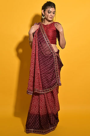 Brown Dual Tone Chiffon Saree