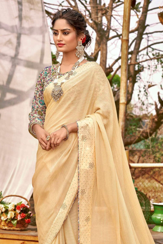 Champagne Beige Chiffon Saree fancy saree