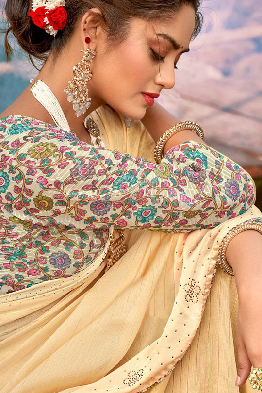 Champagne Beige Chiffon Saree sarees for women