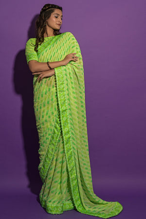 Chartreuse Green Chiffon Saree