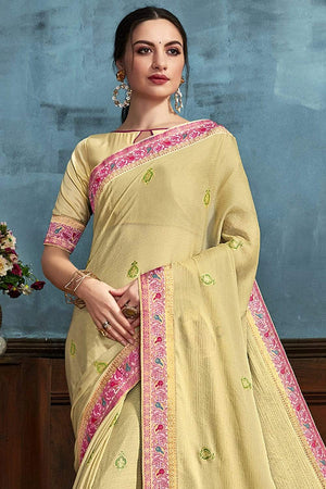 Fawn Yellow Printed Chiffon Saree