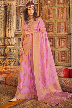 Flamingo Pink Chiffon Saree